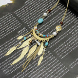 Bohemia Leaves Tassel Long Necklace For Women 2016 New Jewelry Matt gold Chain Bead Simple Necklaces & Pendants Collier 
