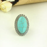 Vintage Bohemian Style Antique Silver Oval Turquoise Adjustable Rings For Women Jewelry