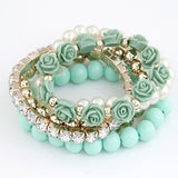 Bohemian Fashion Candy Color Pearl Rose Flower Multilayer Beads Stretch Charm Bracelet & Bangle For Women pulseras mujer