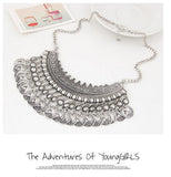 Bohemian Gypsy Tassel Silver Coin Necklaces & Pendants for Women Vintage Statement Maxi Necklace Choker Collier Femme