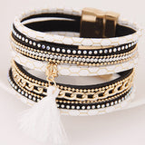 Boho Fashion Multilayer Rhinestone Leather Tassel Bracelets & Bangles Magnetic jewelry for women men pulseira feminina gift