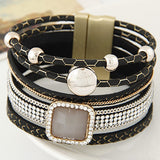 Boho Women Fashion Gem Rhinestone Magnetic Leather Bracelets&Bangles Bohemian Handmade Wristband jewelry pulseira feminina