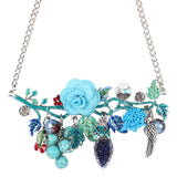 Bonsny Statement Bird Flower Choker Necklace Enamel Alloy Collar Pendant Fashion New Jewelry For Women Charm Accessories