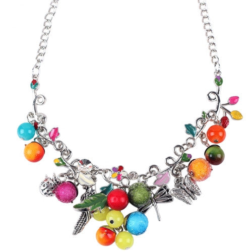Bonsny Statement Enamel Fruit Bird Butterfly Necklace Flower AlloyLong Chain Collar New Fashion Brand Jewelry For Women