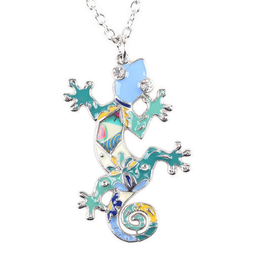Bonsny Gecko Necklace Enamel lizard Pendant Zinc Alloy Plated Platinum New 2016 Fashion Jewelry For Women Statement Accessories