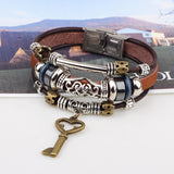 Hot Women Braid Genuine Multilayer Leather bracelet Charm key brass Bracelets Bangles Jewelry pulseras hombre