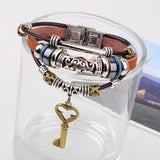 Hot Women Braid Genuine Multilayer Leather bracelet Charm key brass Bracelets Bangles Jewelry pulseras hombre