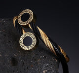 Bracelet + Ring Jewelry Sets For Women Stainless Steel Greek Key Pattern Charm Jewelry Adjustable Size