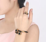 Bracelet + Ring Jewelry Sets For Women Stainless Steel Greek Key Pattern Charm Jewelry Adjustable Size