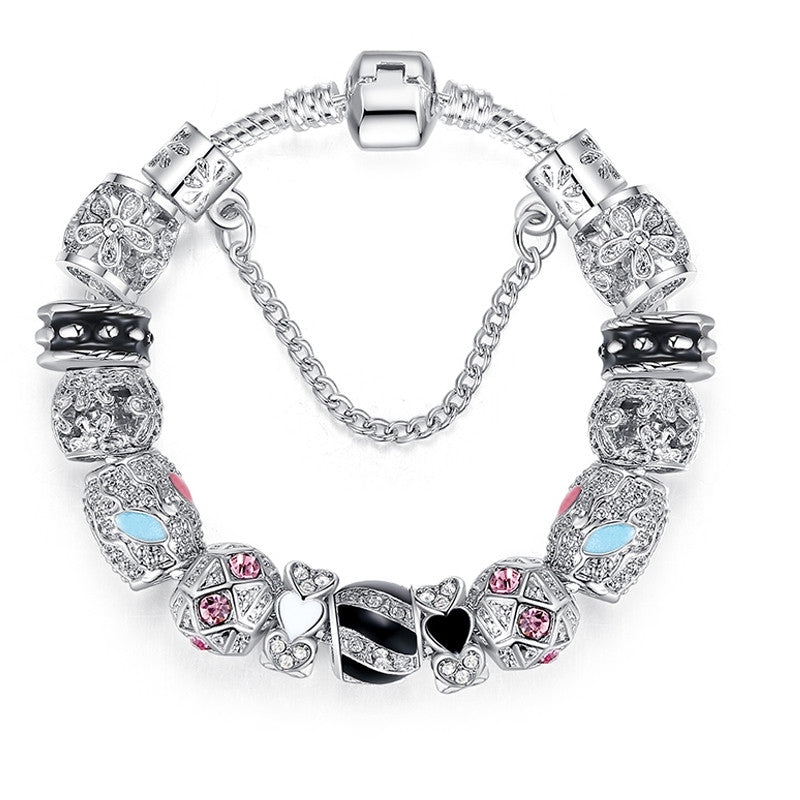 Bracelets For Women Silver Plated Crystal Beads Bracelet Snake Chain Bracelet Fit Original Bracelet Bangle Authentic Jewelry