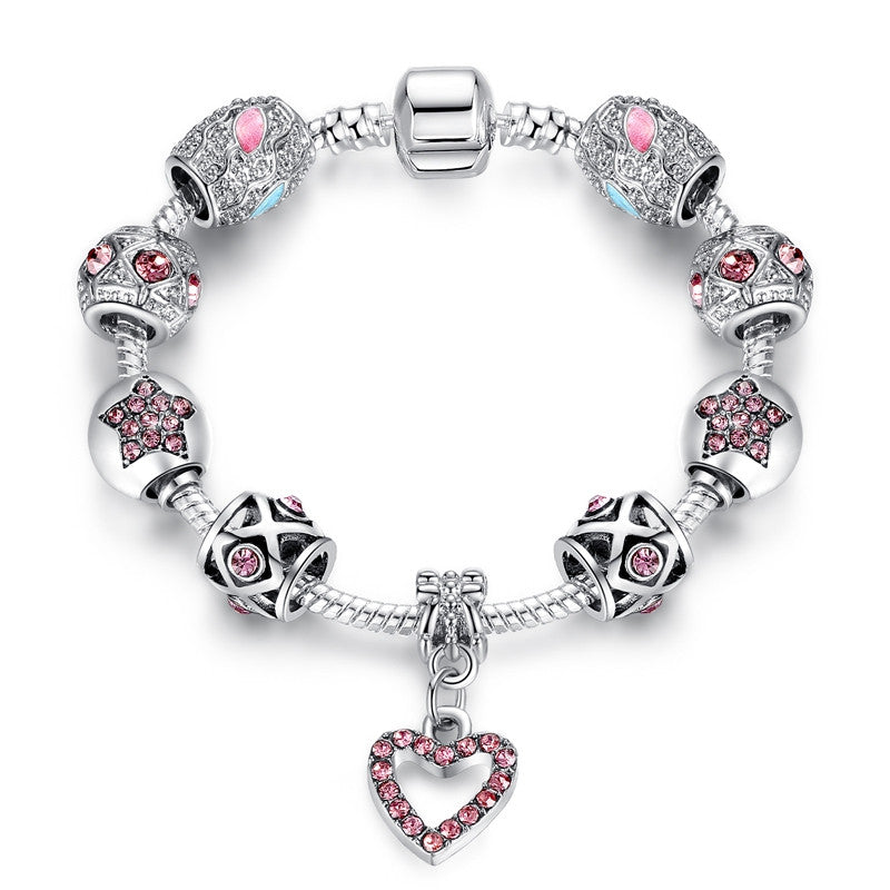 Bracelets For Women Tibetan Silver Plated&Crystal Heart Charm Bracelet&Bangle With CZ Diamond Bracelet Jewelry Pulseira