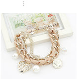 Women Fashion Simulated Pearl Heart Charm Bracelets & Bangles Pulseiras Femininas Pulseras Bijoux Men Jewelry