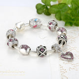Bracelets For Women Tibetan Silver Plated&Crystal Heart Charm Bracelet&Bangle With CZ Diamond Bracelet Jewelry Pulseira 