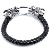 Braided Leather Double Chinese Dragon Head Bracelet Bangle For Man men Gift