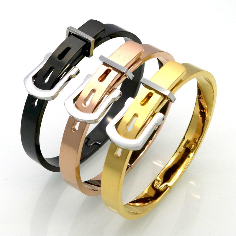 Unisex Women/Men Jewelry Wholesale 4 Colors Real Platinum/18K Gold Plated Round Trendy Belt Bracelets Bangles