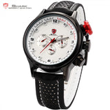 Brand New SHARK Sport Watch 6 Hands Date Day White Analog Stainless Steel Case Black Leather Strap Quartz Mens Watches