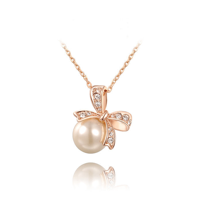 Brand Pearl Jewelry Big Pearl Pendant Necklace Bowknot Necklace Gold/Silver Chain Royal Necklace Women Fashion