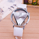 New Fashion Trendy High quality Inverted Triangle Women dress watch Rounded Wristwatches for unisex men leather strap watch