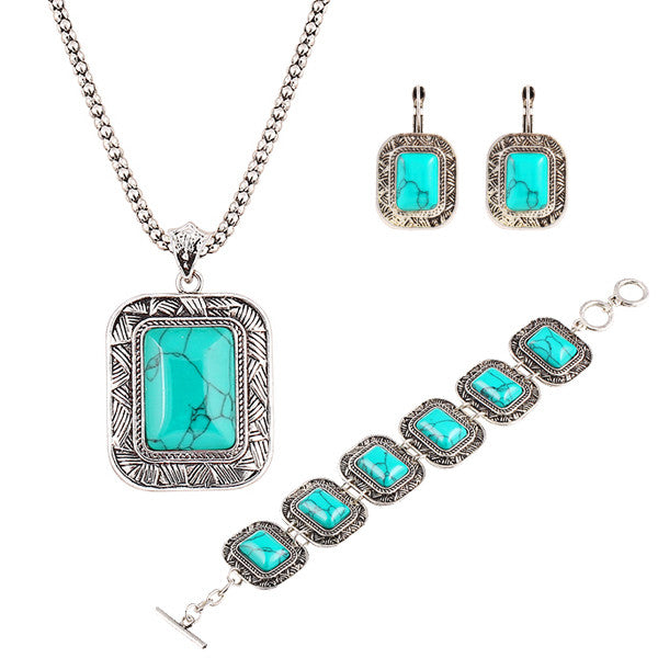 New Fashion Vintage Geometry Square Pendants Necklace Chain Bracelet drop Earrings jewelry sets for women