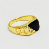 Brand Size 8-11 Hollow Out Design Fashion Classic Black Enamel Rhinestone Golden Rings For Men and Women