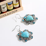 Brand designer New Fashion Simple Geometric heart blue gem Bohemia Retro big Turquoise earrings jewelry for woman