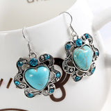 Brand designer New Fashion Simple Geometric heart blue gem Bohemia Retro big Turquoise earrings jewelry for woman