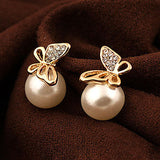 Brincos Simulated Pearl Earrings for Women Crystal Boucle d'oreille Femme Butterfly Fashion Jewelry Stud pendientes bijoux