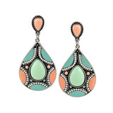 Brincos Charming Ethnic Tibetan Silver Oval Rimous Turquoise Crystal Drop Dangle Earrings Christmas Gift for Women