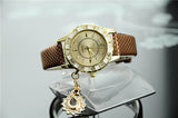 Fashion Wristwatch Swan Pendant Quartz Watch Crystal hours gold Leather Strap Rhinestone watches