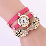 New women vintage leather strap watches,set auger angel wings rivet bracelet women dress watch wristwatch