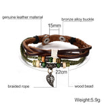 Brown Genuine Leather Bracelet Men's Bangle Stainless Steel Fashion Retro Anchor Charm Jewelry For Women