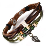 Brown Genuine Leather Bracelet Men's Bangle Stainless Steel Fashion Retro Anchor Charm Jewelry For Women