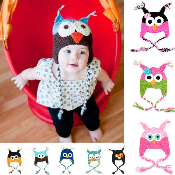 Multicolor Infant Toddler Handmade Knitted Crochet Baby Hat owl hat Cap with ear flap Animal Style For Girl Boy Gift