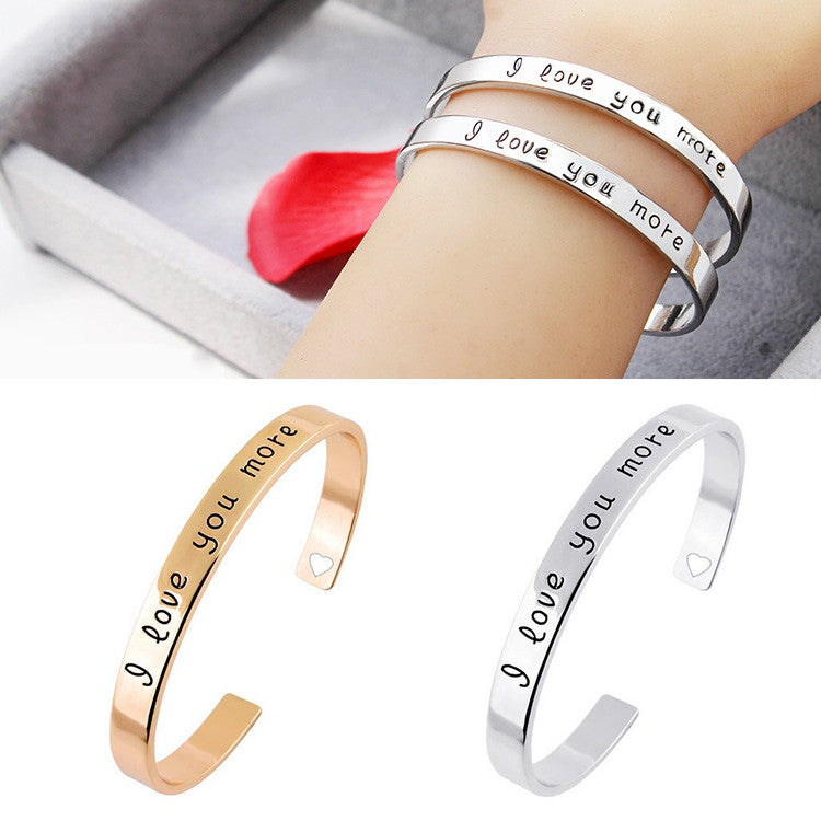Carving Letter "I love you more" Heart Hollow Simple Creative Lovers Bangles Armreif bijoux pulseras Opening Bracelet Jewelry