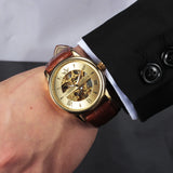 Casual Fashion Men's Watches Men Luxury Brand Skeleton Dial Leather Strap Mechanical Watch Vintage Dress Watches