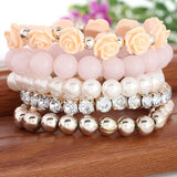 Charm Bracelets For Women Jewelry Rose Flower Multi-layer Wrap Flower Bracelets & Bangles Vintage Pulseras Mujer Pulseiras Femme