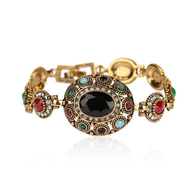 Charm Turkish Jewelry Ellipse Multicolor Resin Austrian Crystals Gold Plated Bracelet For Women Fashion Clothing Accessories