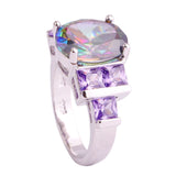 Charm Fancy Shinning Round Cut Rainbow Sapphire & Amethyst Silver Ring