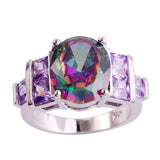 Charm Fancy Shinning Round Cut Rainbow Sapphire & Amethyst Silver Ring