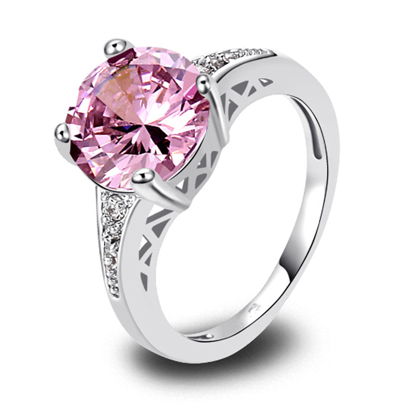 Charm Fancy Shinning Round Pink & White Sapphire 925 Silver Ring