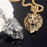 Charm Fashion Men Jewelry Punk Style Gold / Silver Color Lion Head Pendant Stainless Steel Necklace 