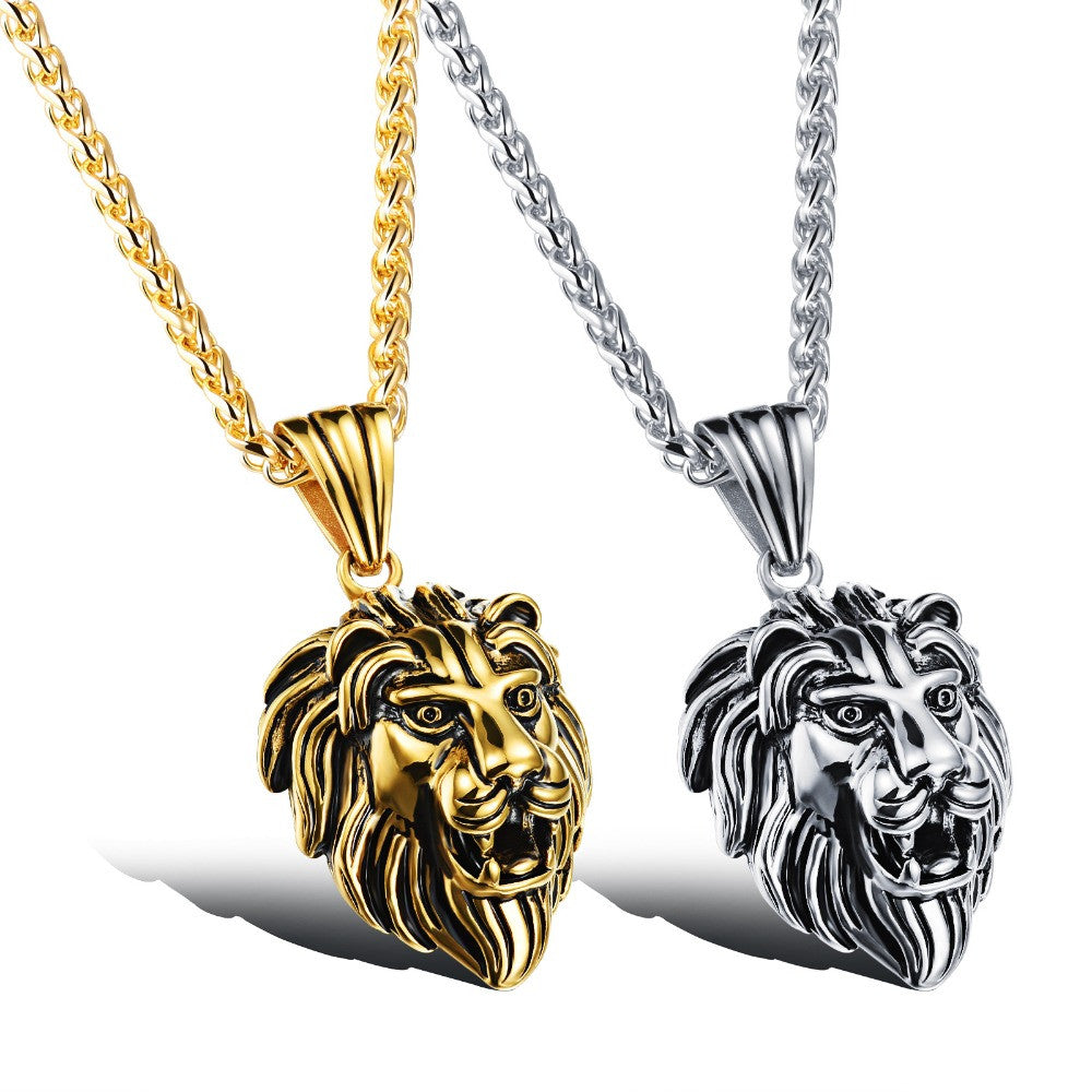 Charm Fashion Men Jewelry Punk Style Gold / Silver Color Lion Head Pendant Stainless Steel Necklace