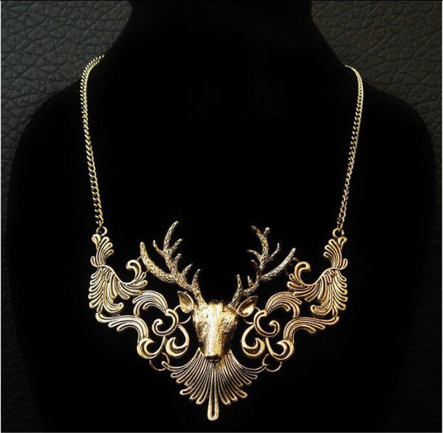 Charming Elk Deer Collar Pendant Classic Vintage Statement Exquisite Choker Necklace Popular Jewelry
