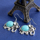 Charming Ethnic Tibetan Silver Oval Rimous Turquoise Crystal Drop Dangle Earrings Christmas Gift for Women Earrings