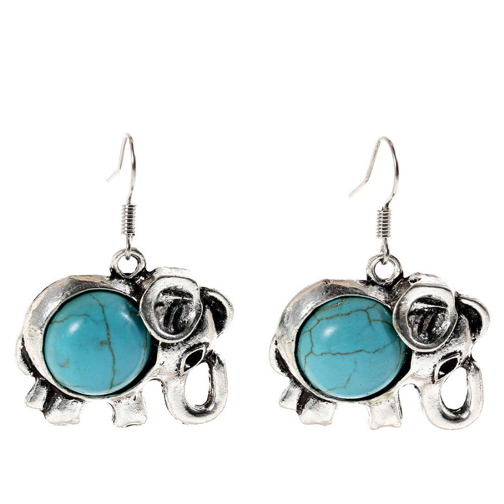 Charming Ethnic Tibetan Silver Oval Rimous Turquoise Crystal Drop Dangle Earrings Christmas Gift for Women Earrings