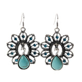 Charming Ethnic Tibetan Silver Oval Rimous Turquoise Crystal Drop Dangle Earrings Christmas Gift for Women Jewelry 