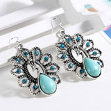 Charming Ethnic Tibetan Silver Oval Rimous Turquoise Crystal Drop Dangle Earrings Christmas Gift for Women Jewelry 