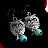 Charming Ethnic Tibetan Silver Oval Rimous Turquoise Earrings Crystal owl Drop Dangle Earring Women jewelry