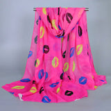 Charming Hot Silk chiffon Blending love on the lips Pattern, Bow hot Scarf Thin Long Wrap Scarves for Girls and Ladies