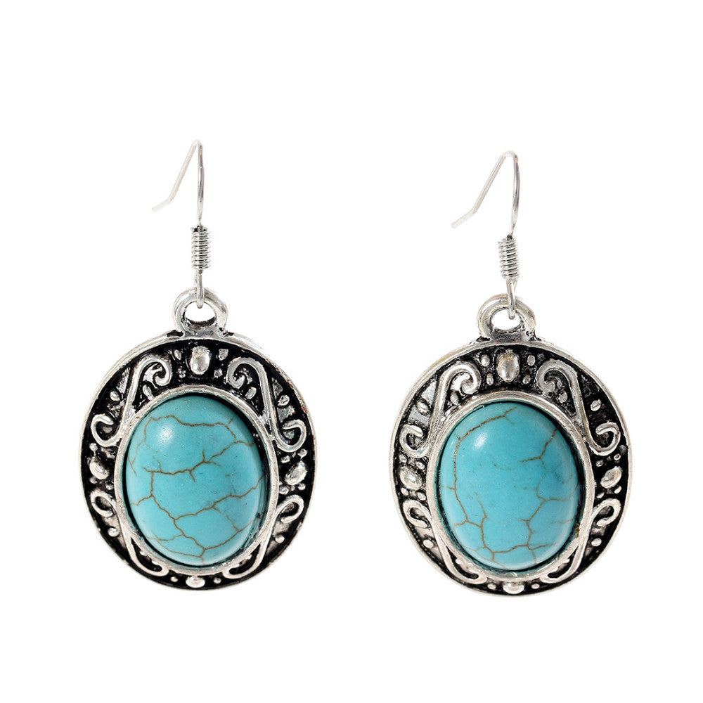 Charming flower tibetan silver earring with turquoise and crystal jewelry Vintage Earrings For Women Dangle Jewelry